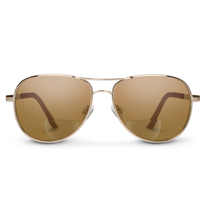 Aviator Reader, Gold + Polarized Brown 2.50 Lens, hi-res