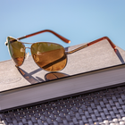 Aviator Reader, Gold + Polarized Brown 2.00 Lens, hi-res